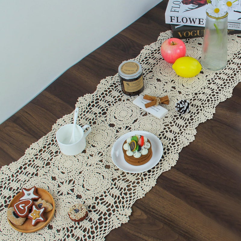 kilofly Handmade Crochet Cotton Lace Table Runner Tablecloth, 15 x 60 inch - Image 2